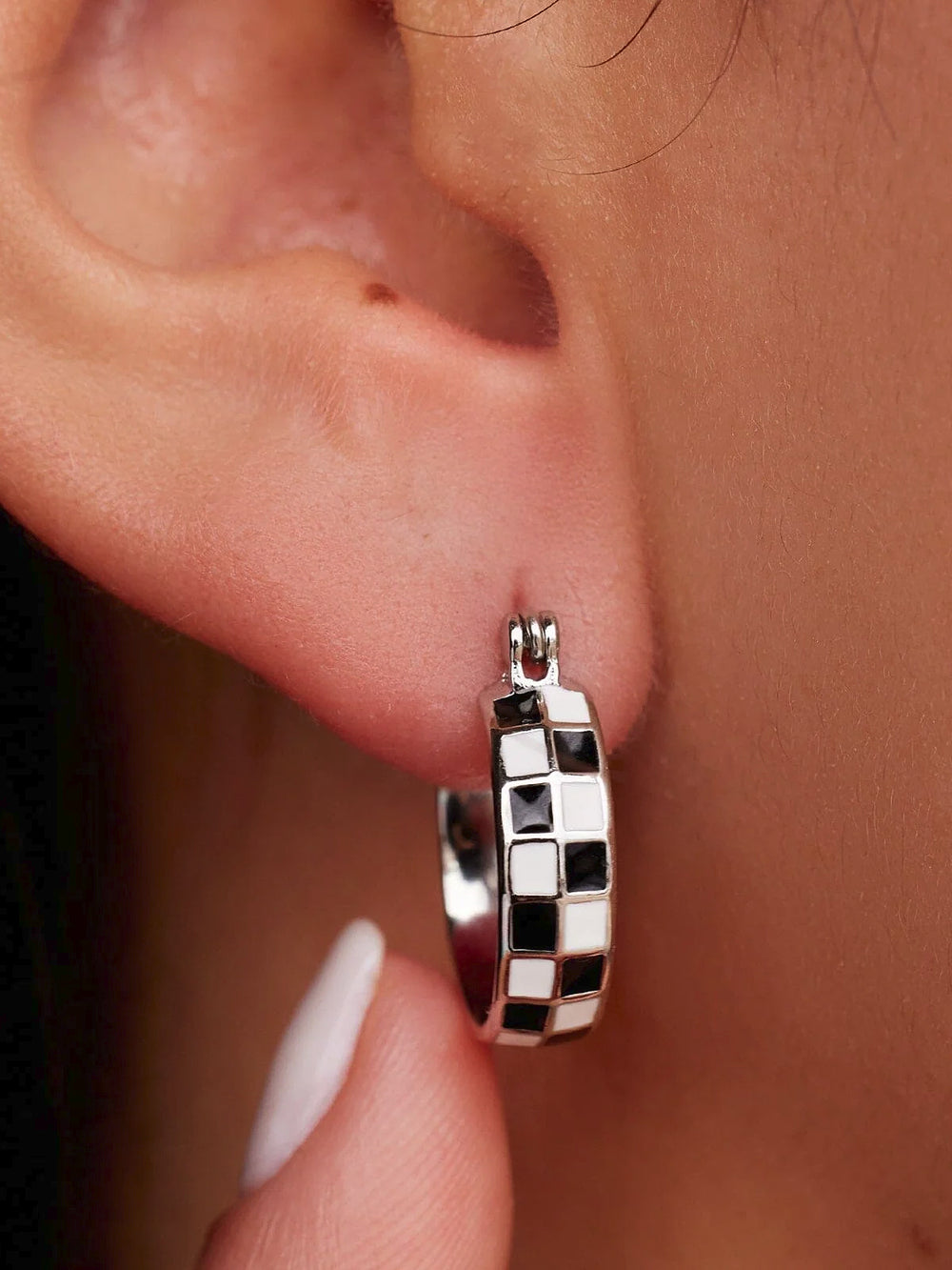 PURA VIDA CHECKERBOARD HUGGIE EARRINGS