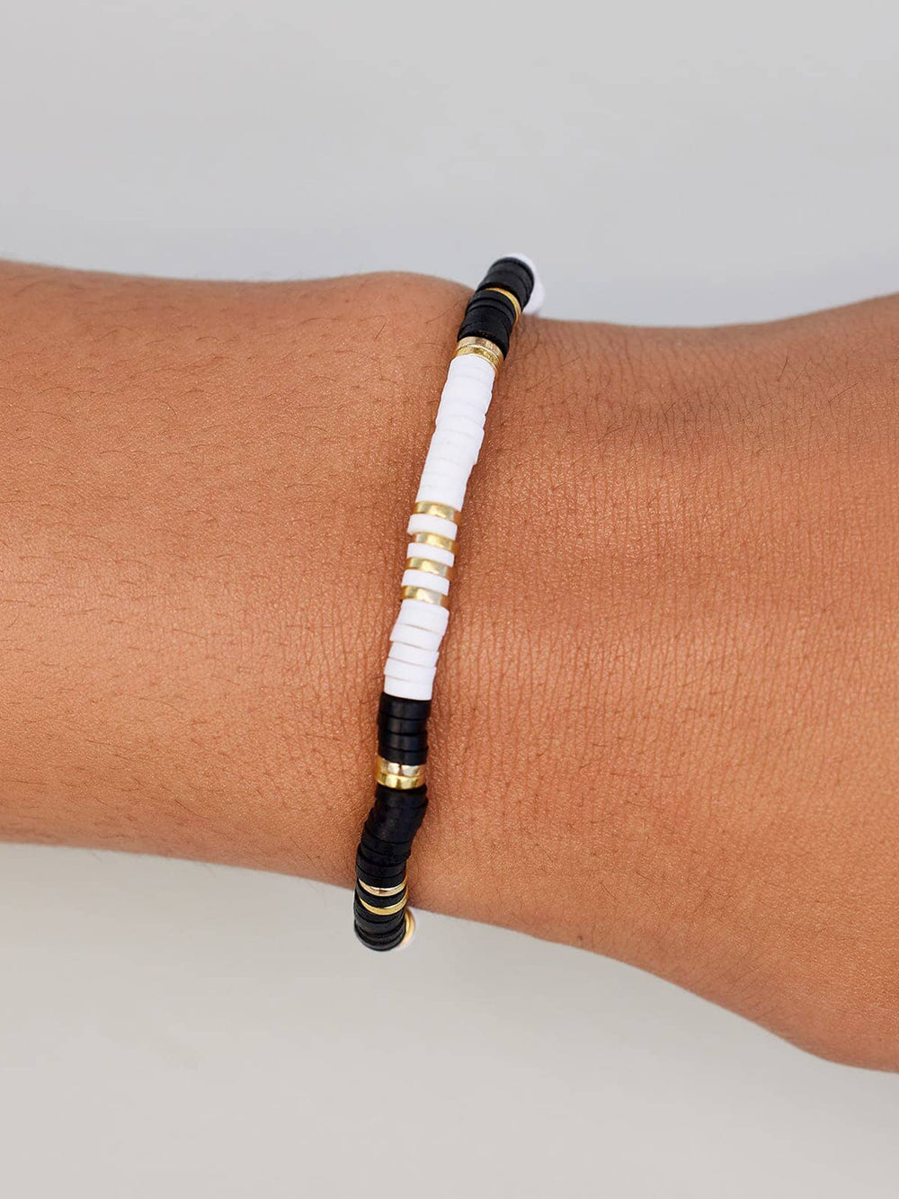 PURA VIDA B&W VINYL DISC STRETCH BRACELET