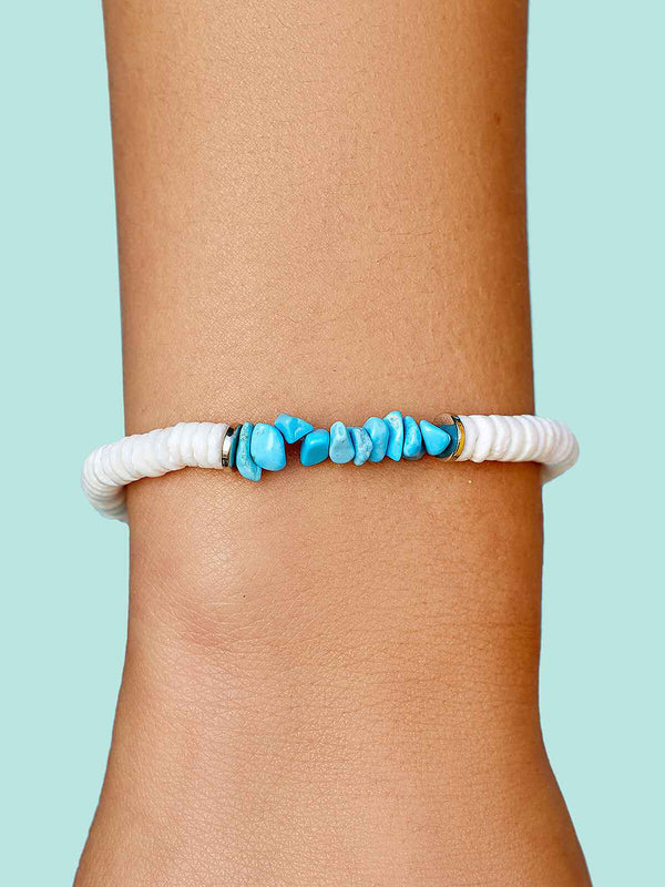 PURA VIDA PUKA SHELL TURQ CHIP BRACELET - CLEARANCE