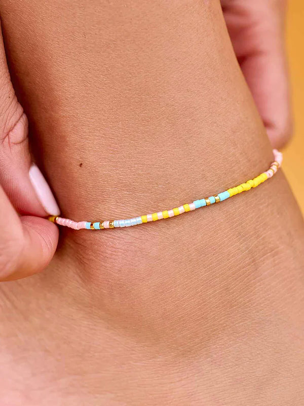 PURA VIDA MIXED SEED BEAD STRTCH ANKLET