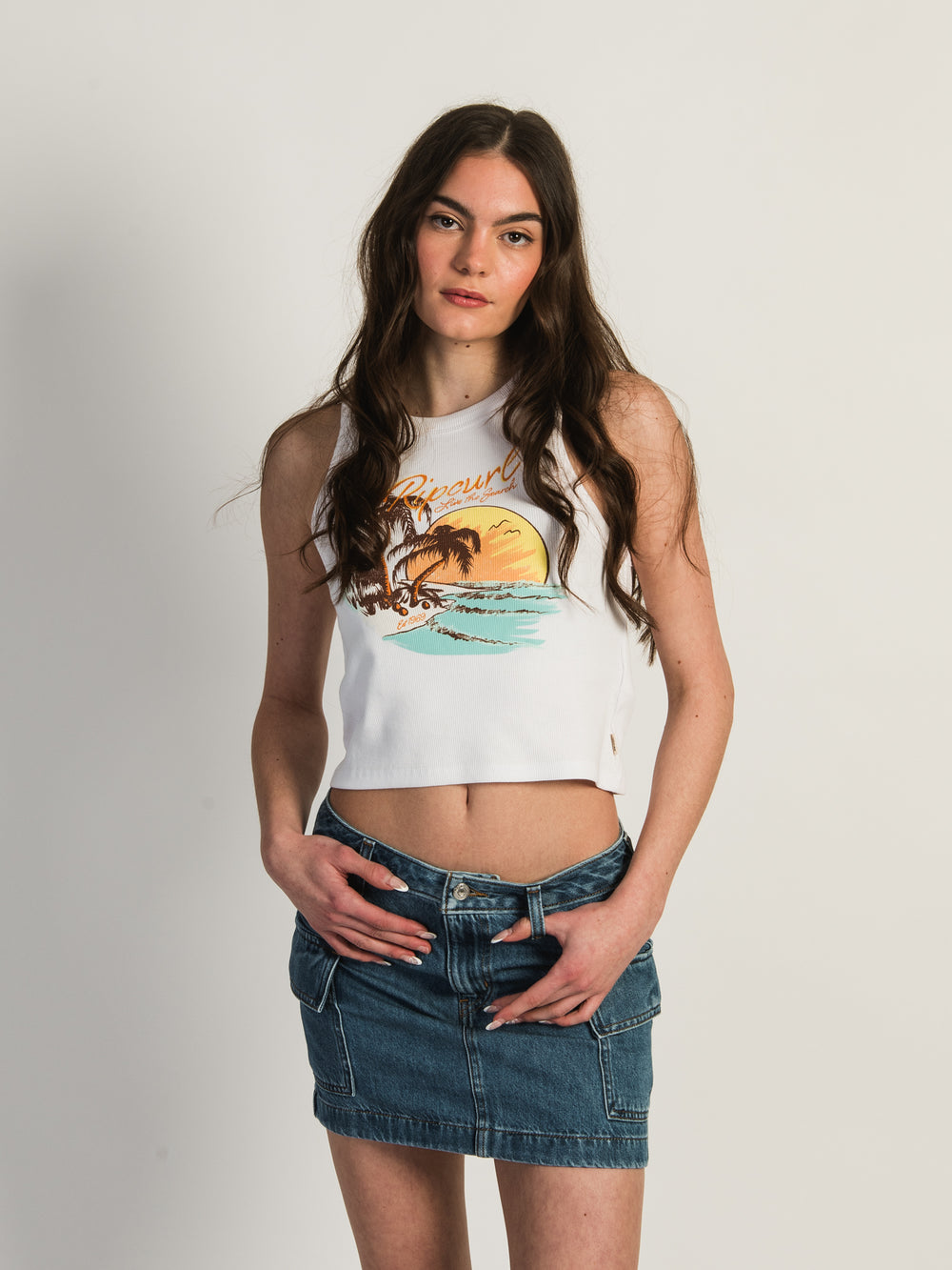 RIP CURL SUNSET RIBBED CROP TANK TOP