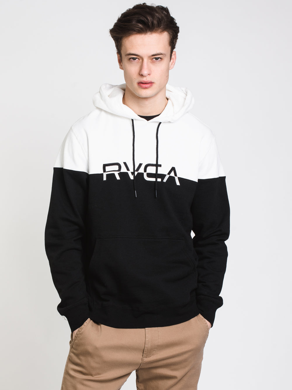 MENS ACE COLOURBLOCK PULLOVER HOODIE - BLK/WHT - CLEARANCE