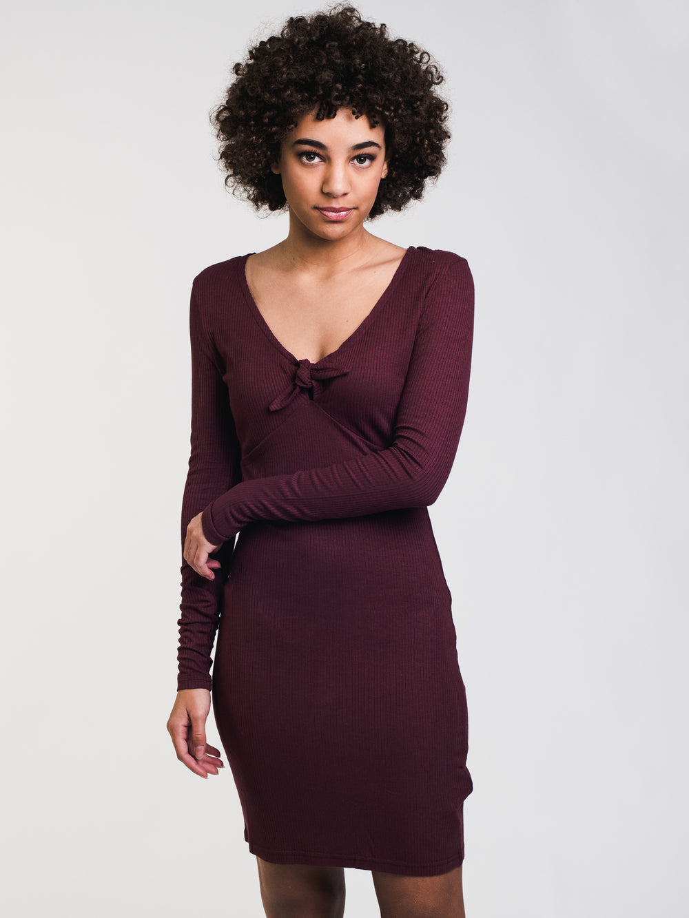 WOMENS KNOT UP DRESS - BURGUNDY - CLEARANCE