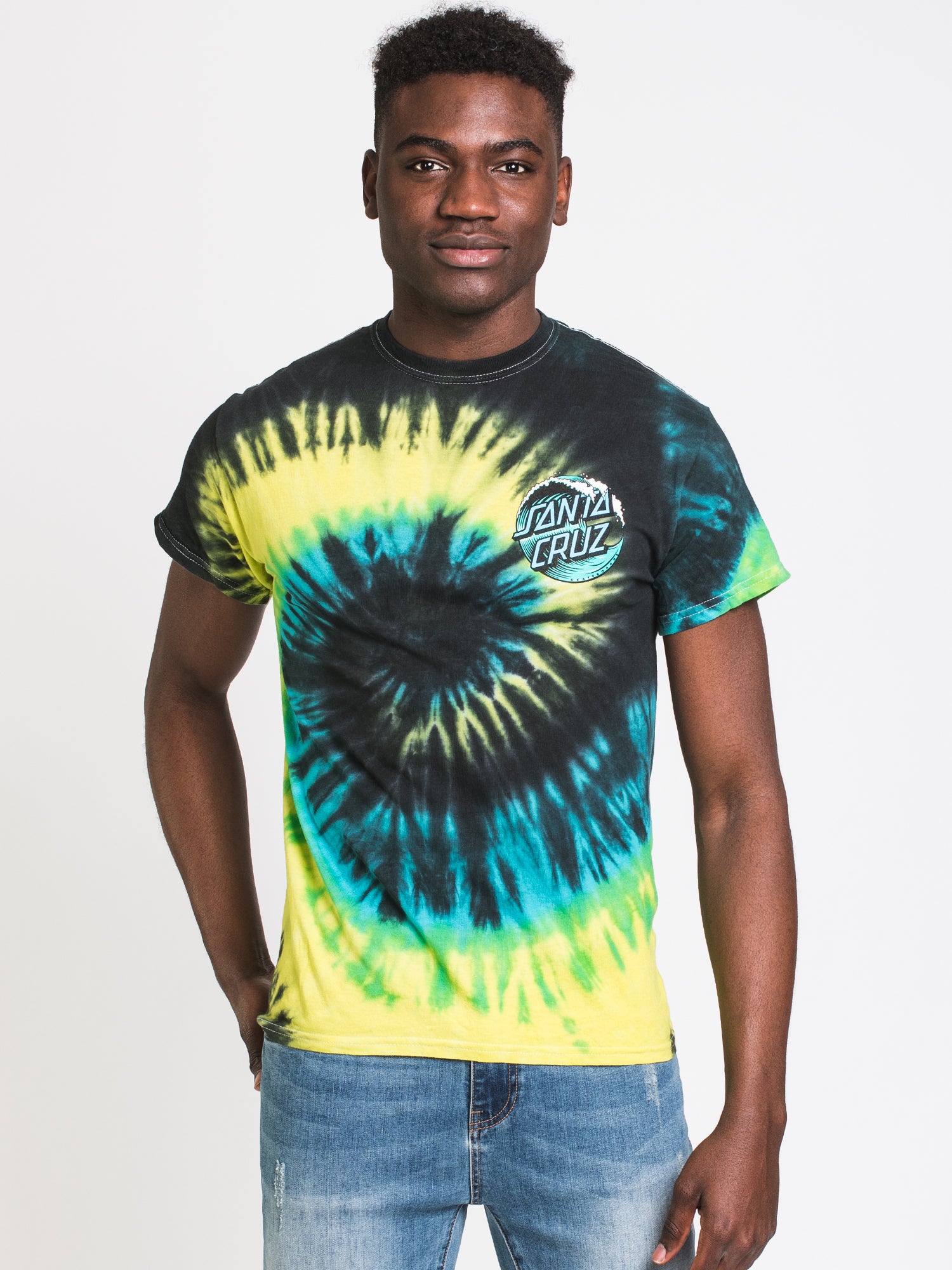 SANTA CRUZ WAVE DOT TIE DYE T SHIRT CLEARANCE