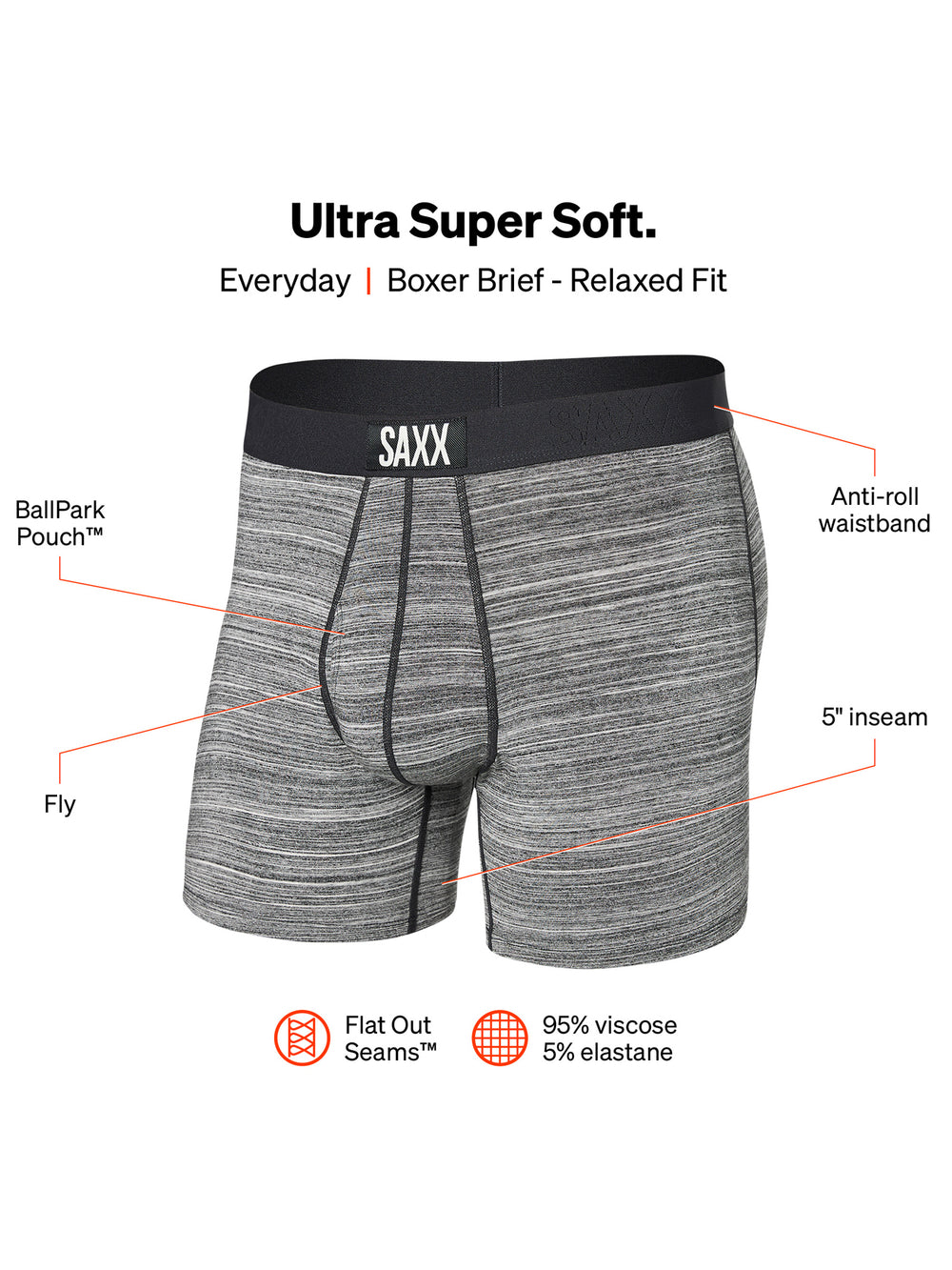 SAXX ULTRA BOXER BRIEF SPACE DYED HEATHER GREY