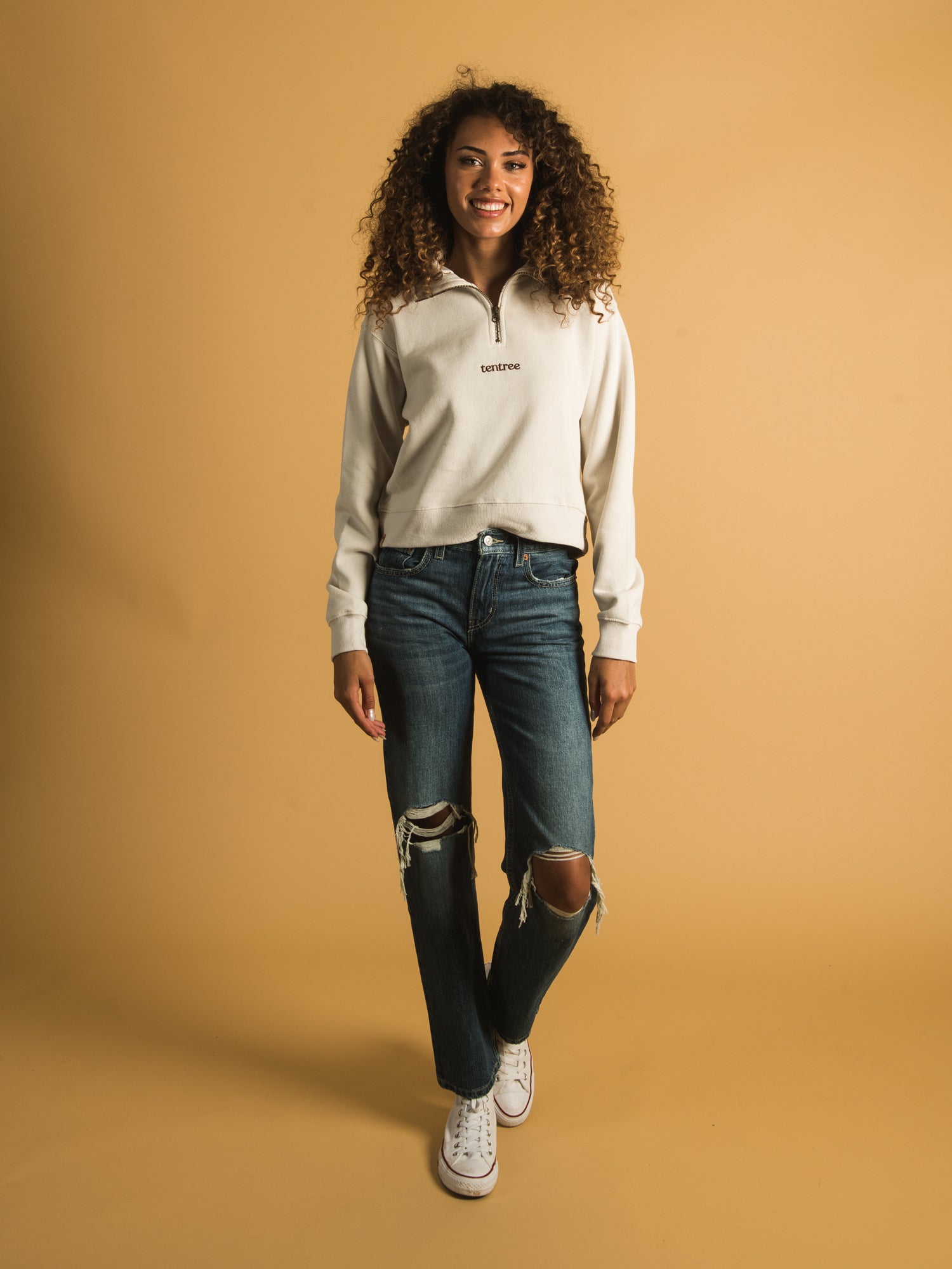 TENTREE 1/2 ZIP EMBROIDERED LOGO FLEECE - CLEARANCE
