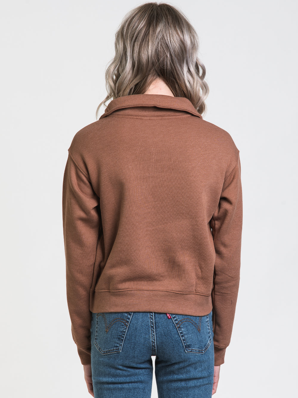 TENTREE CROPPED 1/4 ZIP FLEECE -BROWN - CLEARANCE