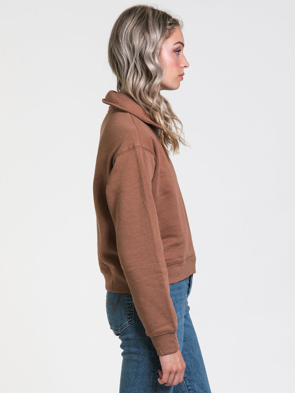 TENTREE CROPPED 1/4 ZIP FLEECE -BROWN - CLEARANCE