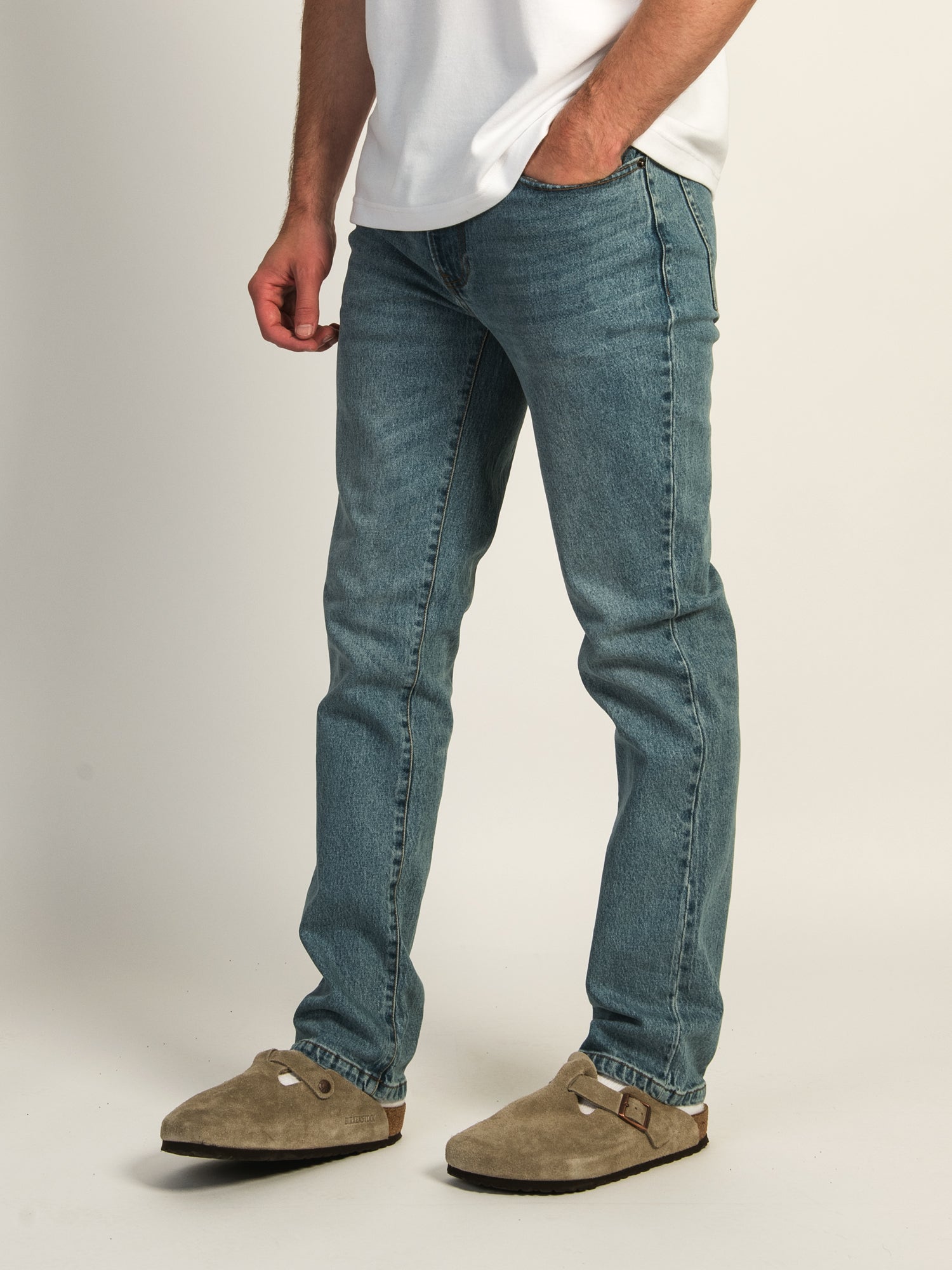 TAINTED SLIM FIT DENIM JEANS - MID WASH TAINTED SLIM FIT DENIM JEANS - MID WASH