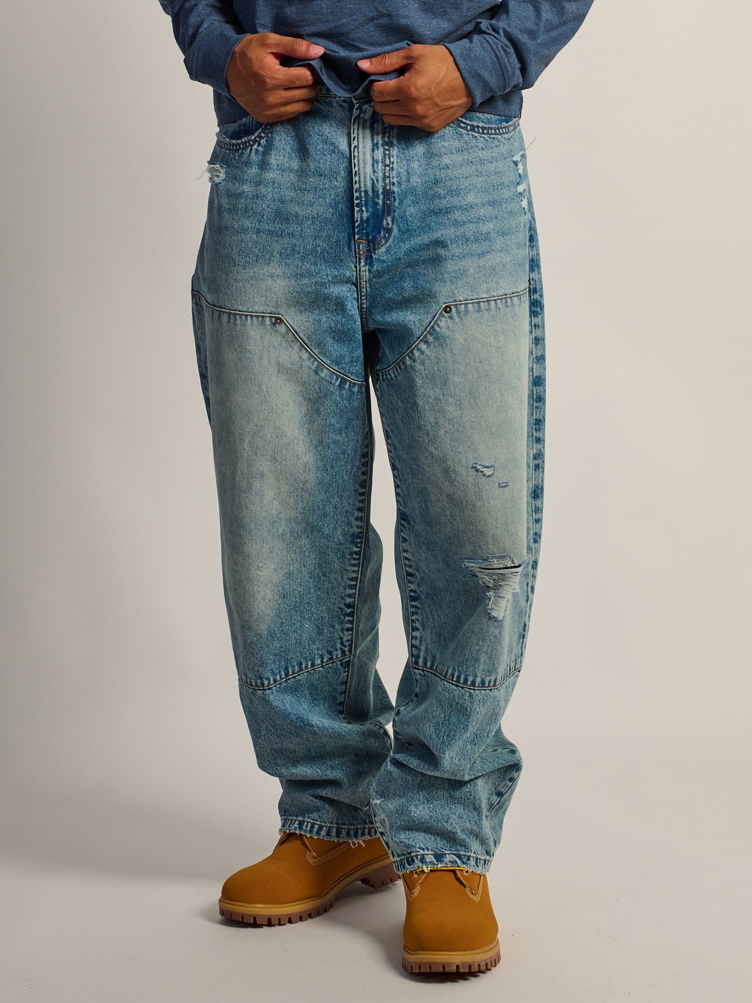 TAINTED BAGGY BARREL CARPENTER JEAN - DISTRESSED BLUE
