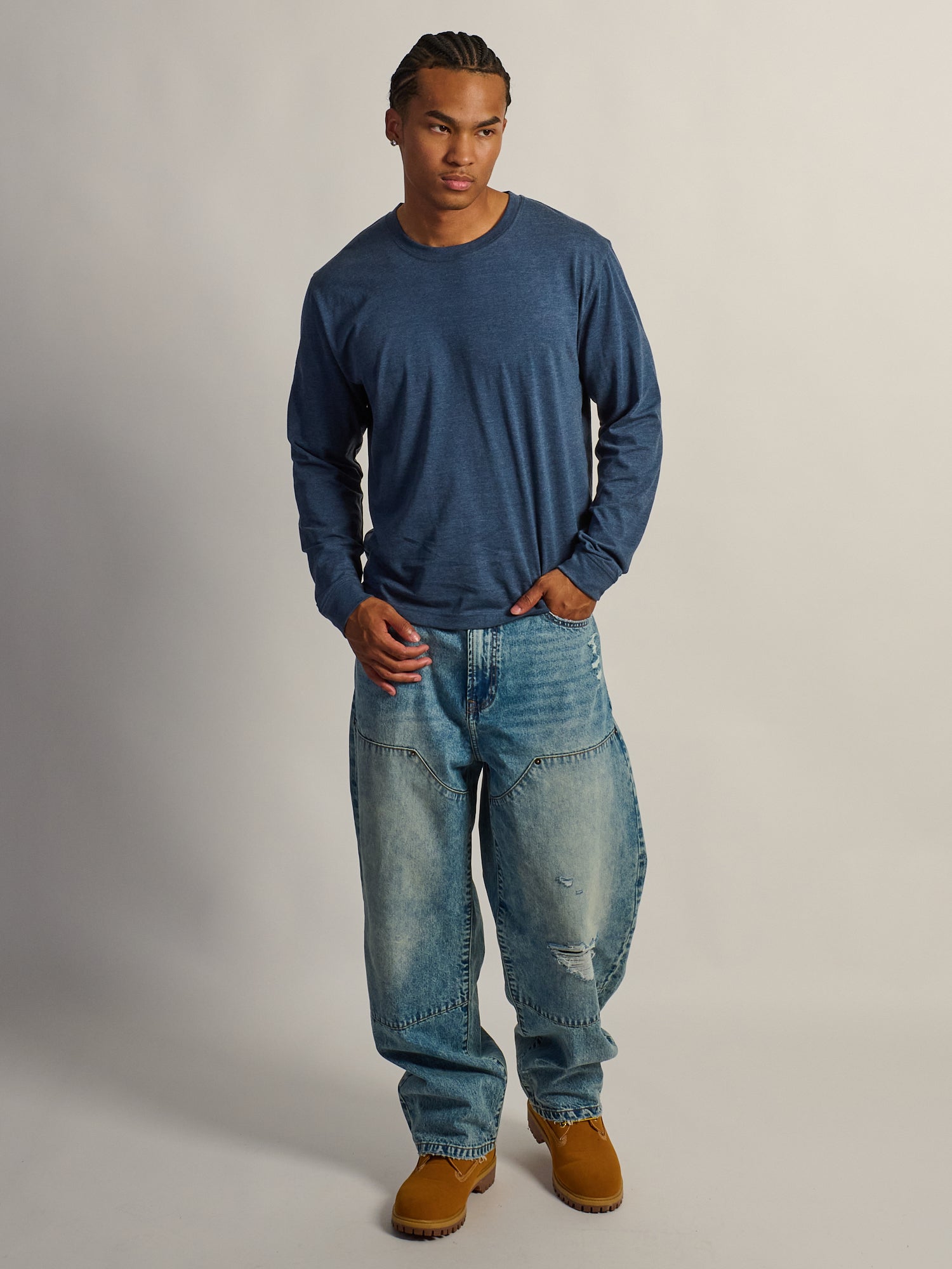 TAINTED BAGGY BARREL CARPENTER JEAN - DISTRESSED BLUE