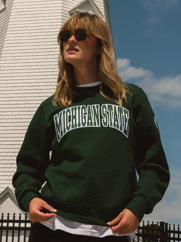 NCAA MICHIGAN STATE SLEEVE EMBROIDERED CREW