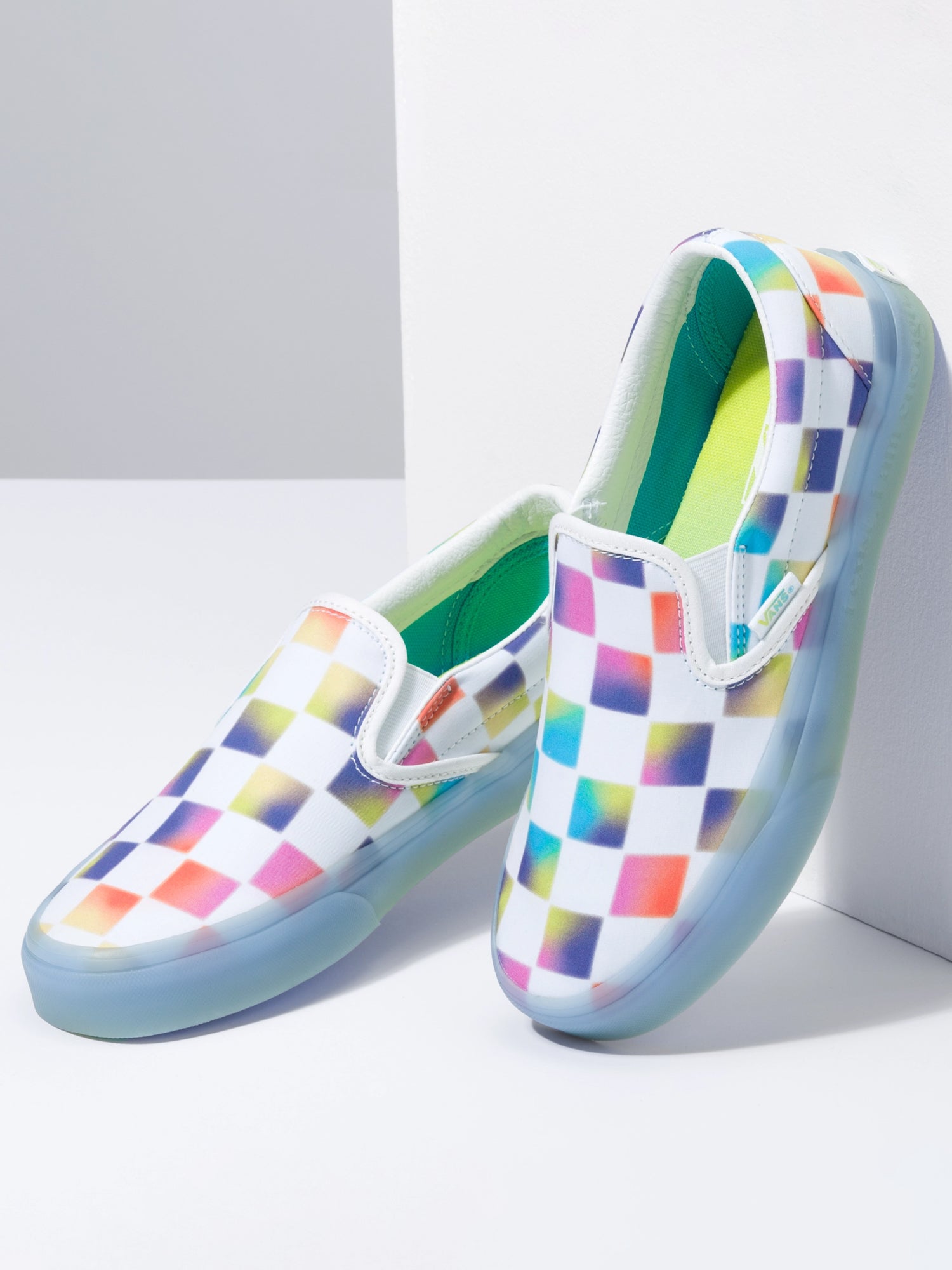 Womens rainbow slip on 2024 vans