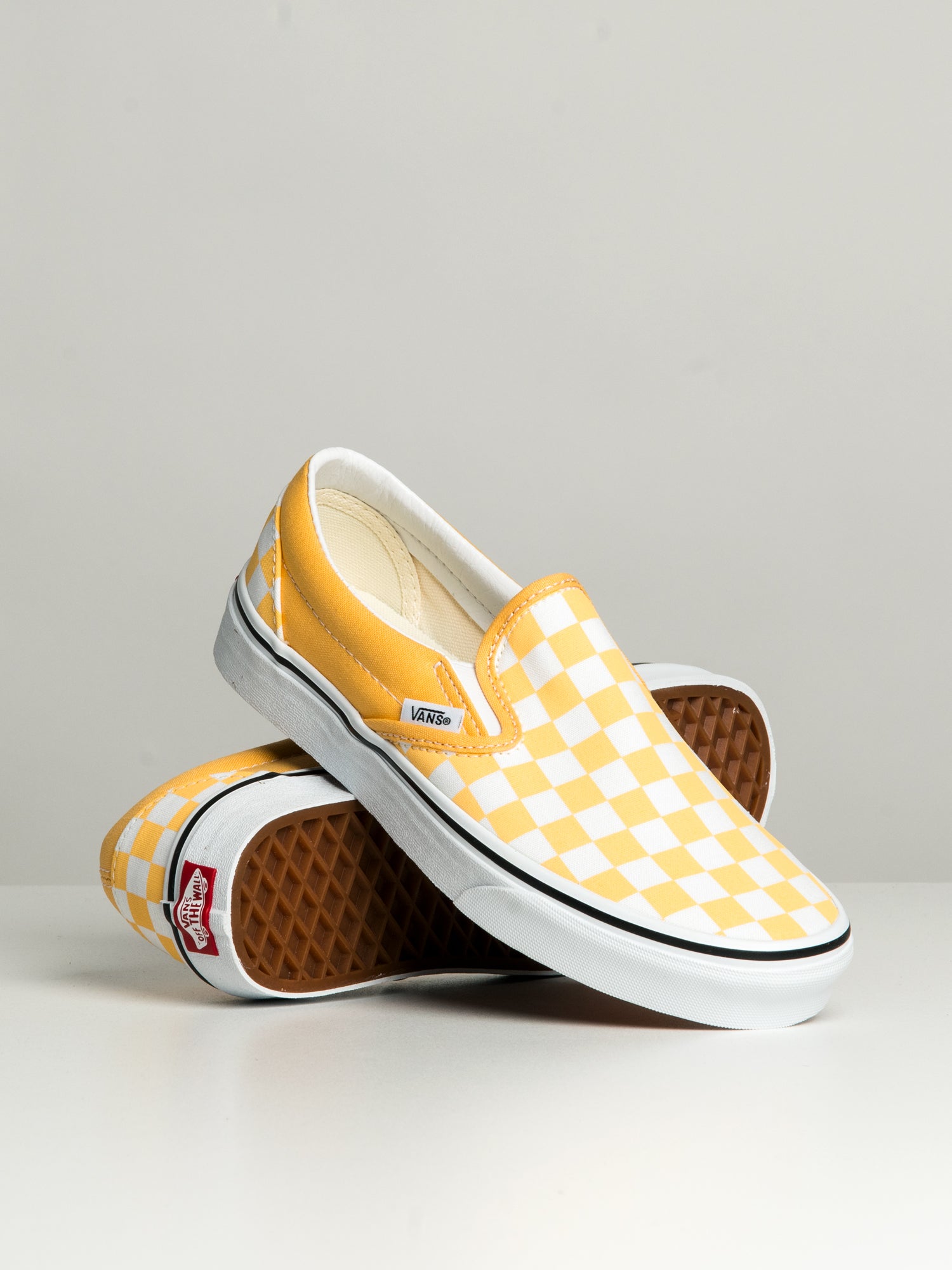 Brown checkerboard shop slip on vans