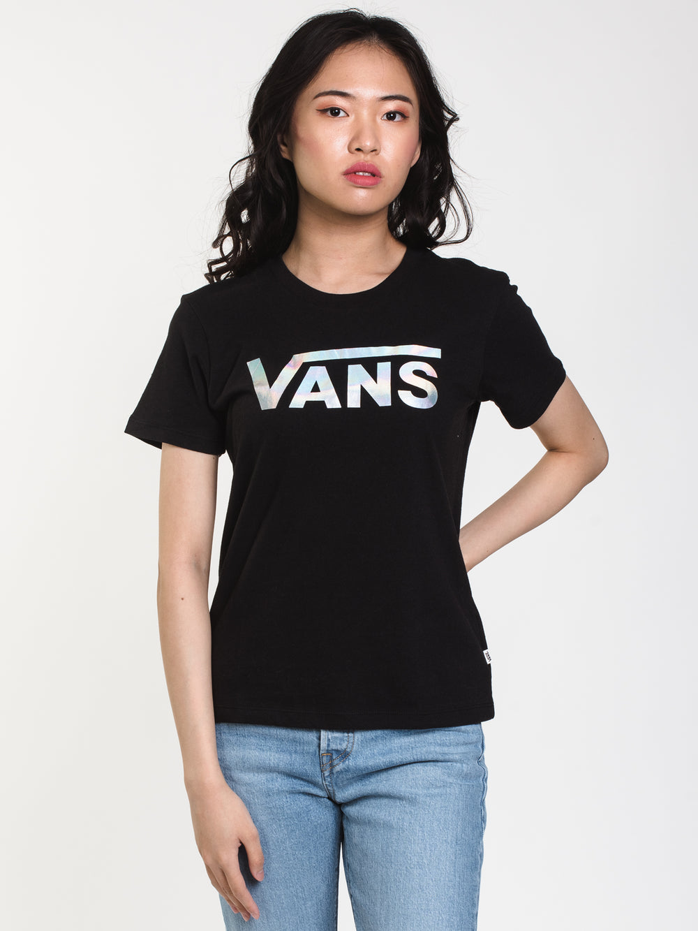 WOMENS GRAPHIC SHORT SLEEVE CREW TEE - BLACK - CLEARANCE