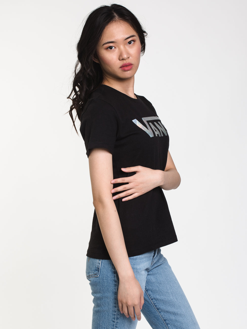 WOMENS GRAPHIC SHORT SLEEVE CREW TEE - BLACK - CLEARANCE