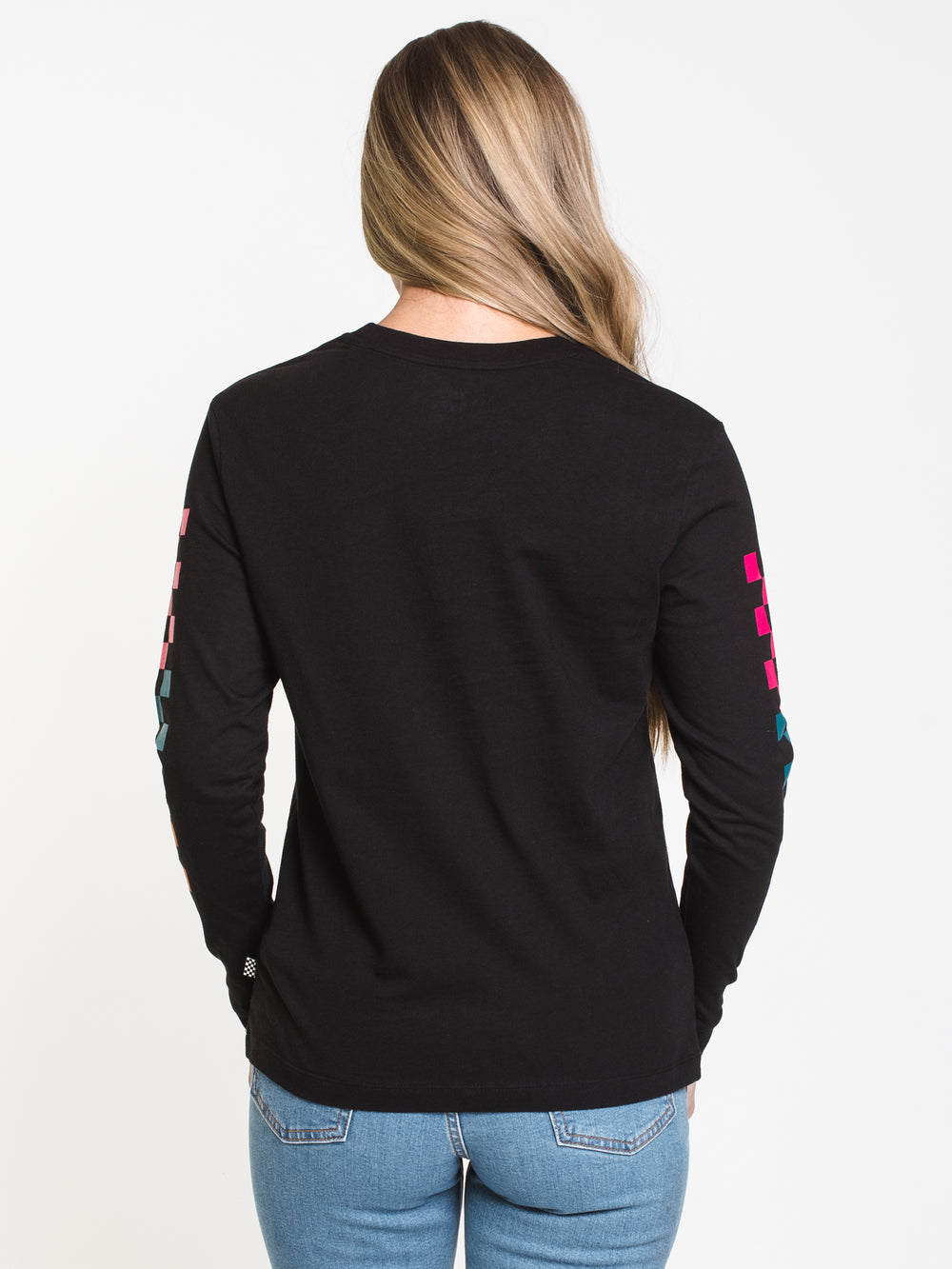 WOMENS WORD CHECK L/S TEE - BLACK - CLEARANCE