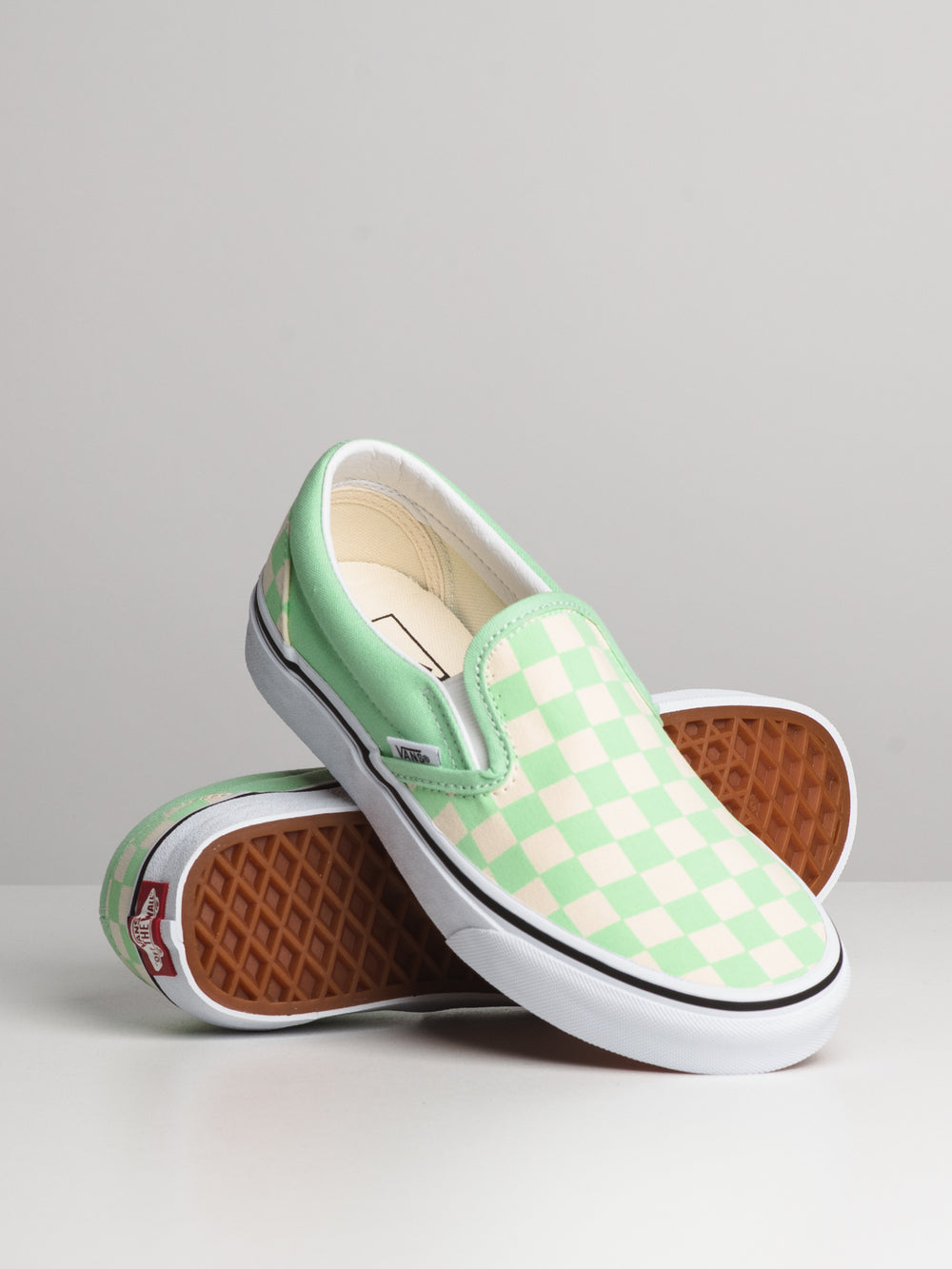 WOMENS CLASSIC SLIP ON - CHECKER GRN - CLEARANCE