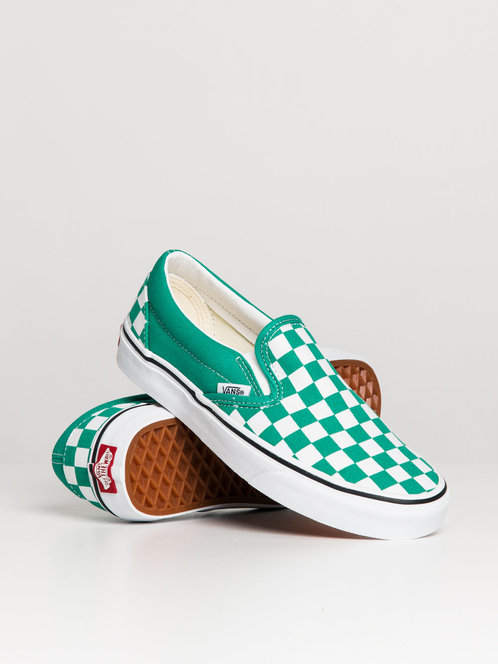 WOMENS VANS CLASSIC SLIP ON CHECKER PEPPER GREEN SNEAKER - CLEARANCE