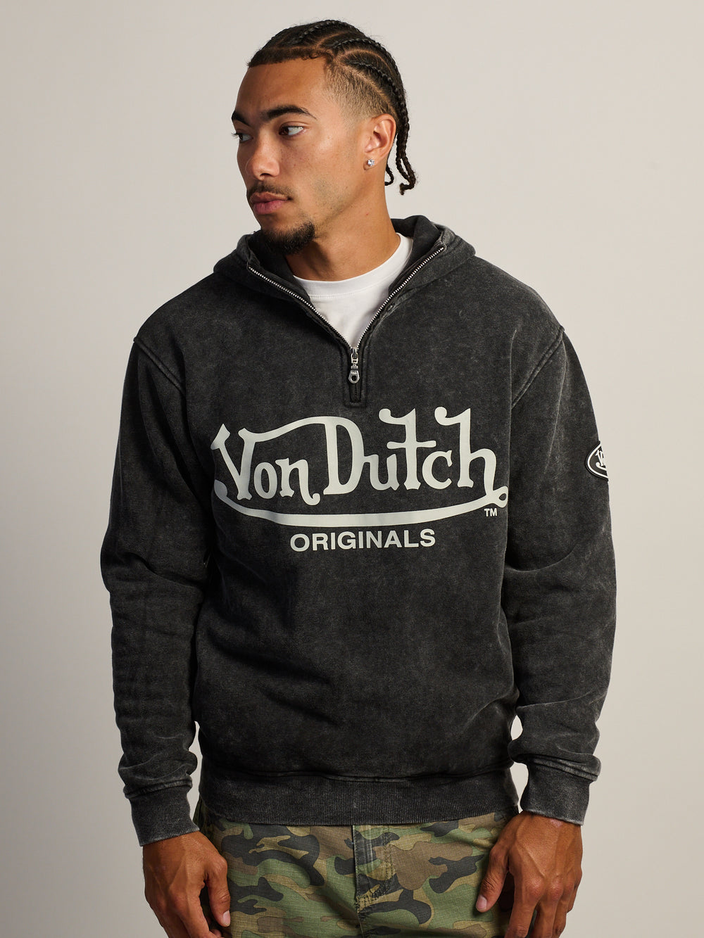 VON DUTCH HALF ZIP WASH HOODIE
