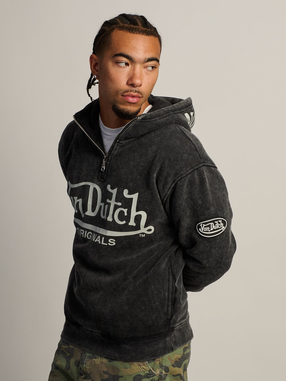 VON DUTCH HALF ZIP WASH HOODIE