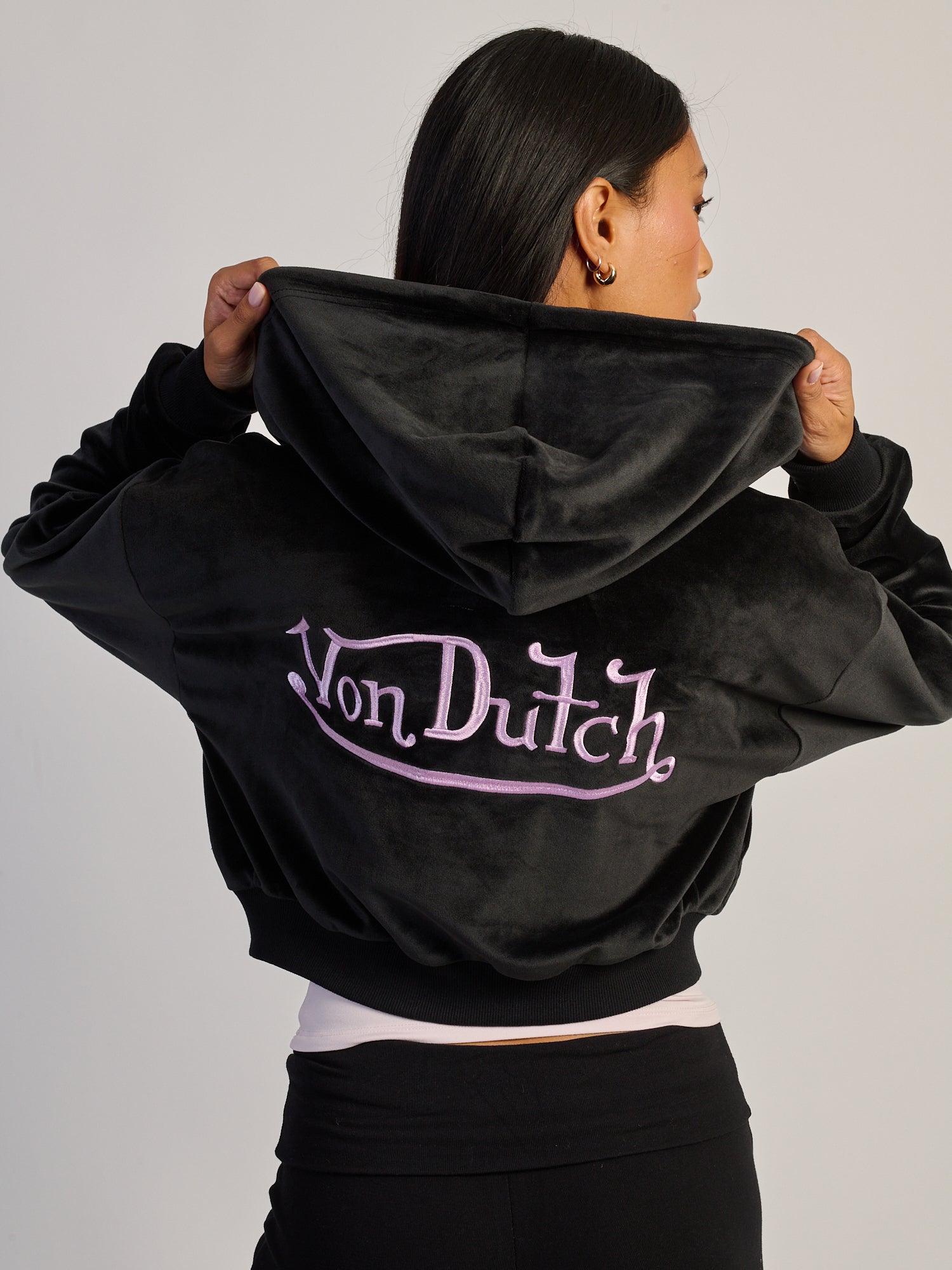VON DUTCH VD FULL ZIP VELOUR HOODIE