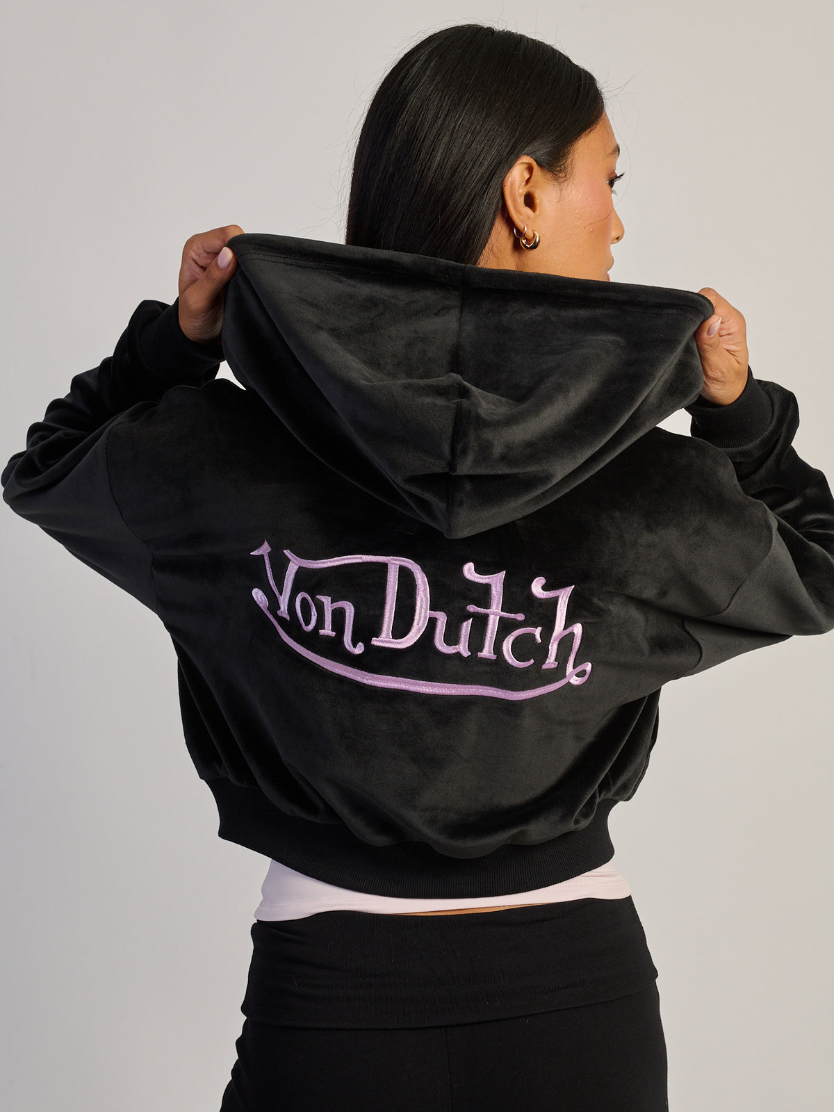 VON DUTCH VD FULL ZIP VELOUR HOODIE
