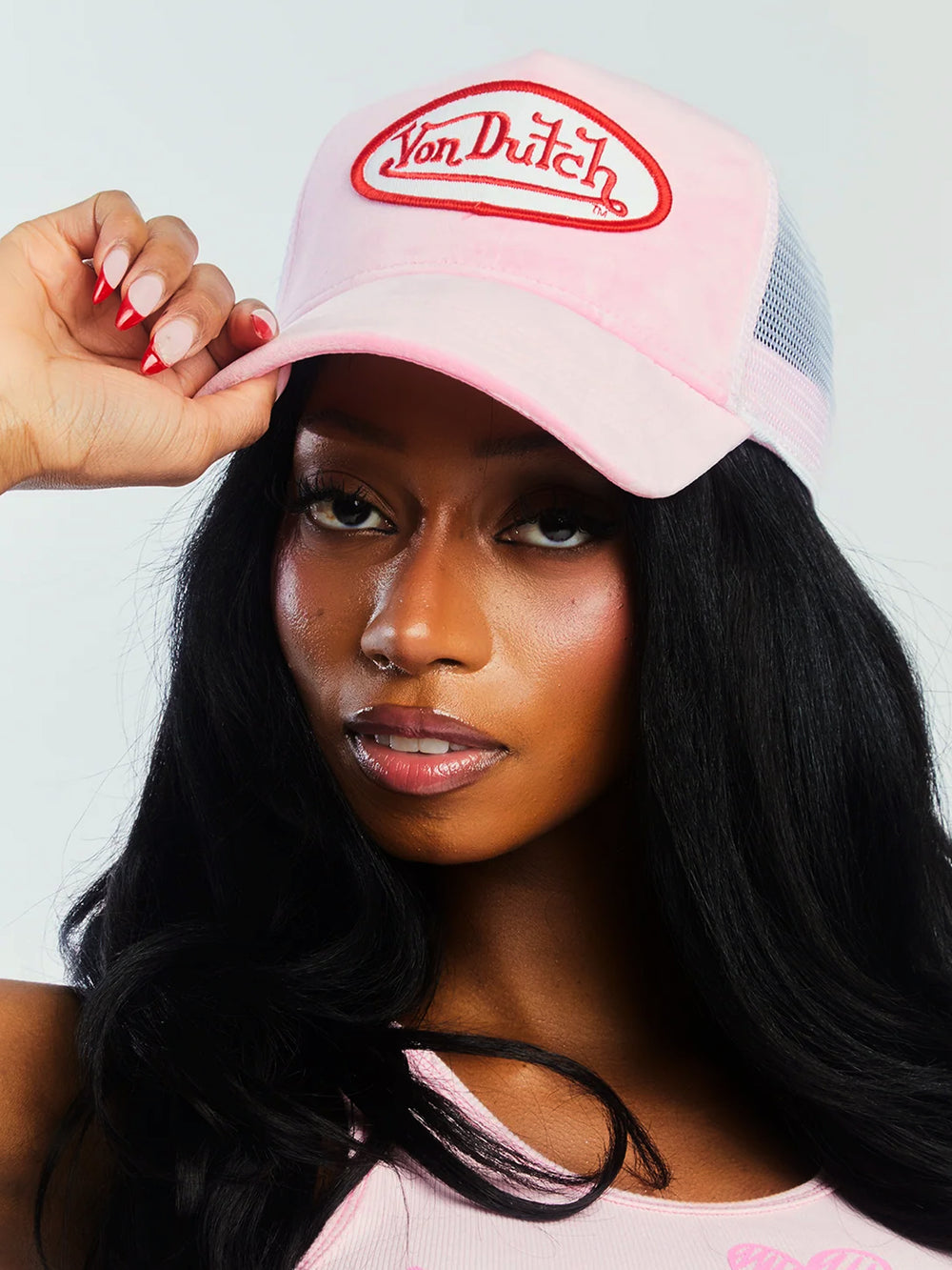 VON DUTCH VELVET TRUCKER HAT - PINK