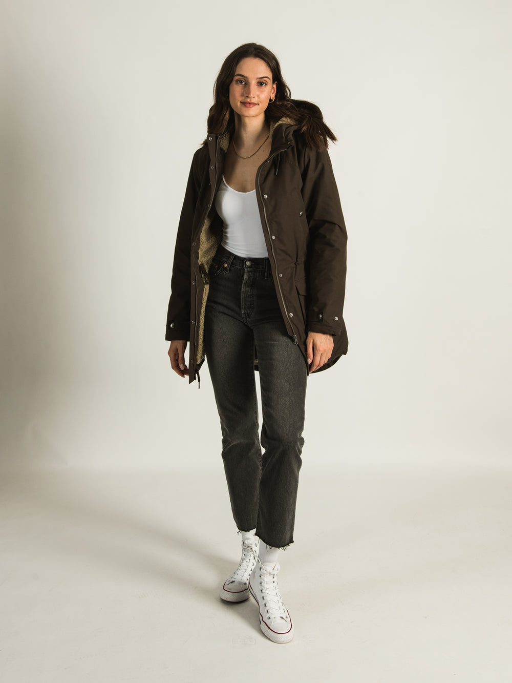 Brown Volcom Walk On By Parka Damen Volcom Khaki Walk On By Parka