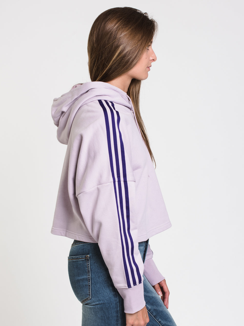 ADIDAS 3 STRIPE CUT OFF CROP PULLOVER HOODIE  - CLEARANCE