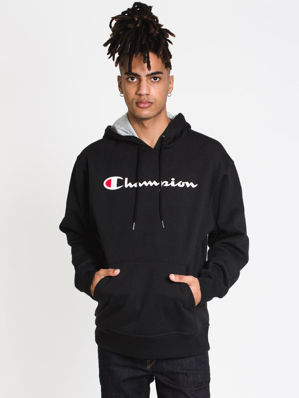 CHAMPION POWERBLEND GRAPHIC PULLOVER SCRIPT HOODIE - CLEARANCE
