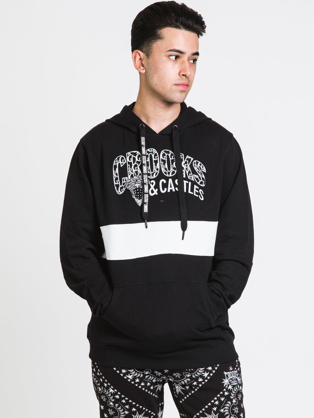 CROOKS & CASTLES LUX EMBROIDERED LOGO PULLOVER HOODIE - CLEARANCE
