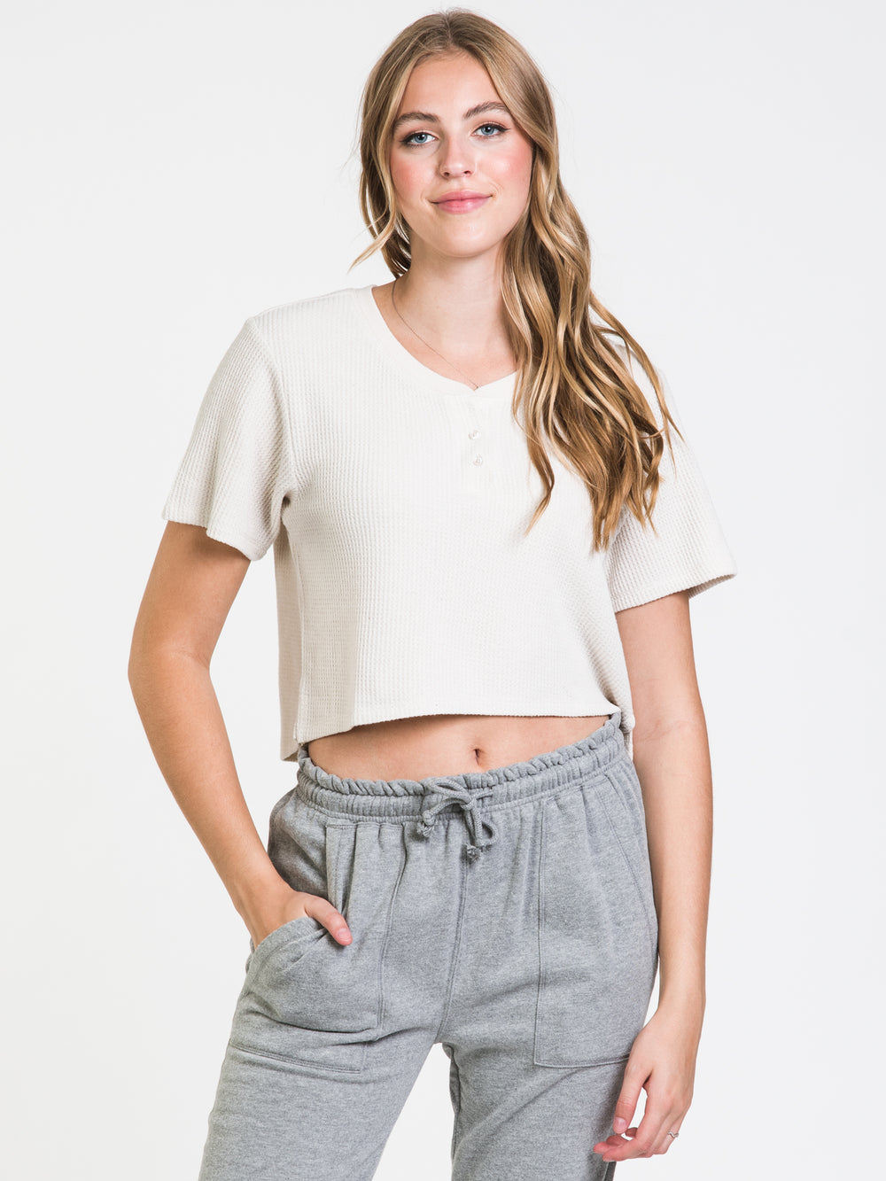 HARLOW WAFFLE CROPPED HENLEY - DÉSTOCKAGE