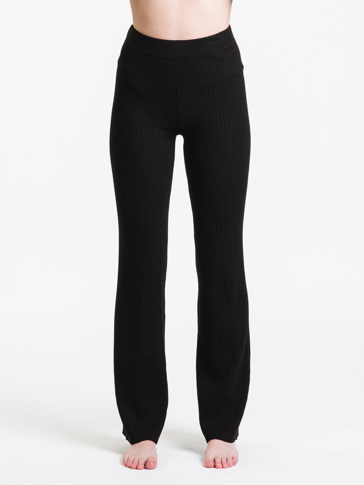 Ruffle Flare Hem Ribbed Knit Pants in Black - Retro, Indie and
