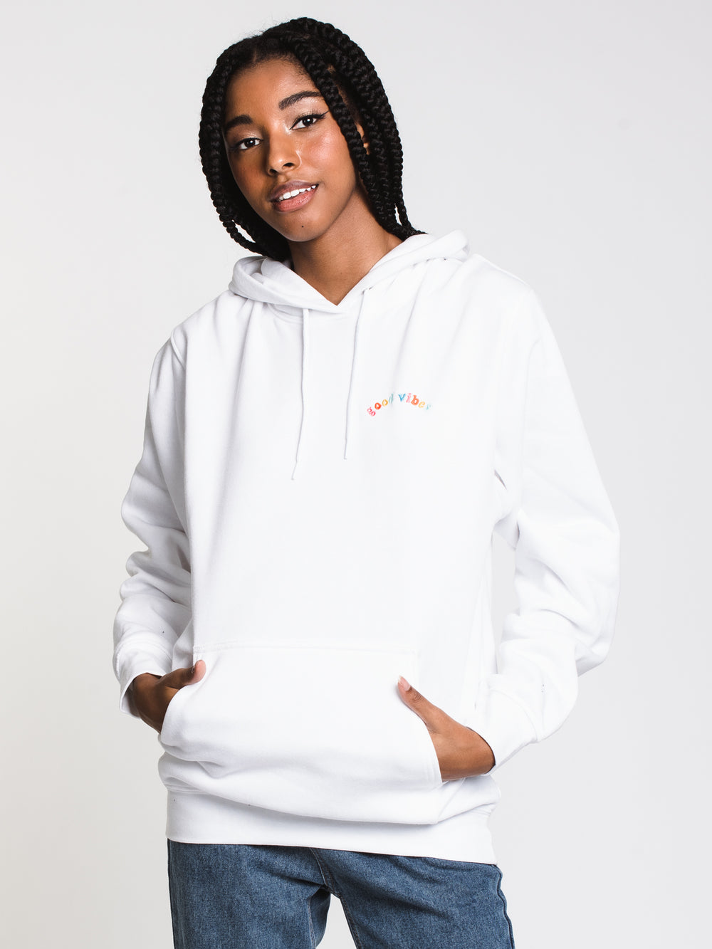 HOTLINE APPAREL UNISEX WOGOOD VIBES EMBROIDERED HOODIE - WHT - CLEARANCE