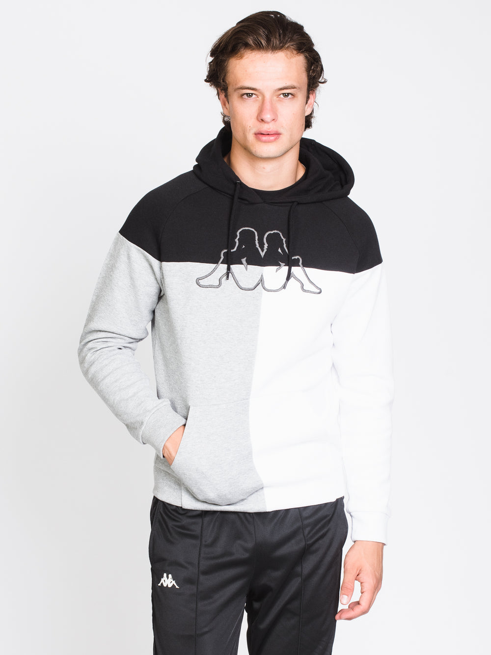 KAPPA BETRO LOGO PULLOVER HOODIE - BLACK/GREY - CLEARANCE