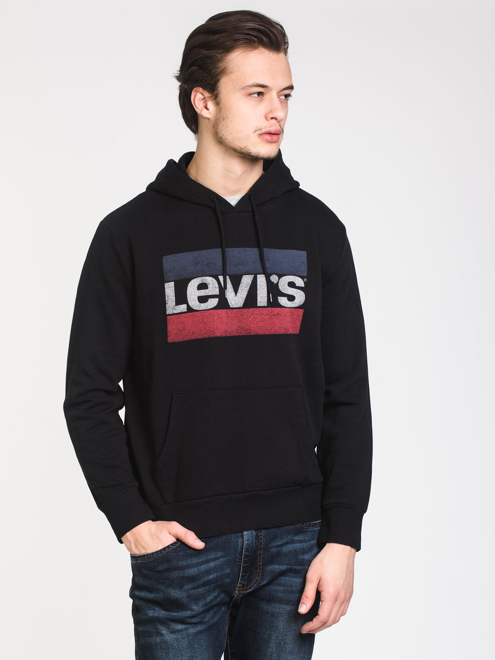 MENS GRAPHIC PULLOVER HOODIE - BLACK - CLEARANCE