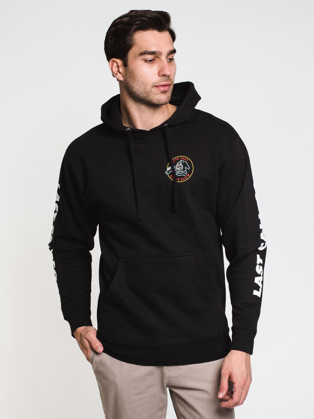 LAST CALL DRINK SLOW PULLOVER HOODIE- BLACK - CLEARANCE