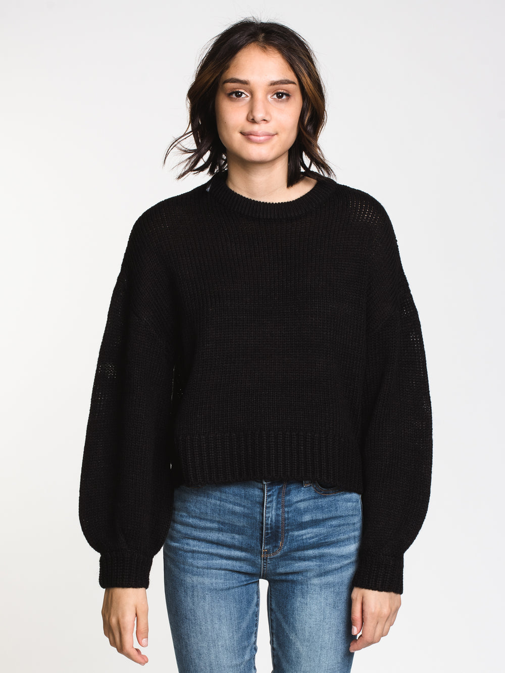 WOMENS CAMMA LONG SLEEVE KNIT SWEATER - BLACK - CLEARANCE