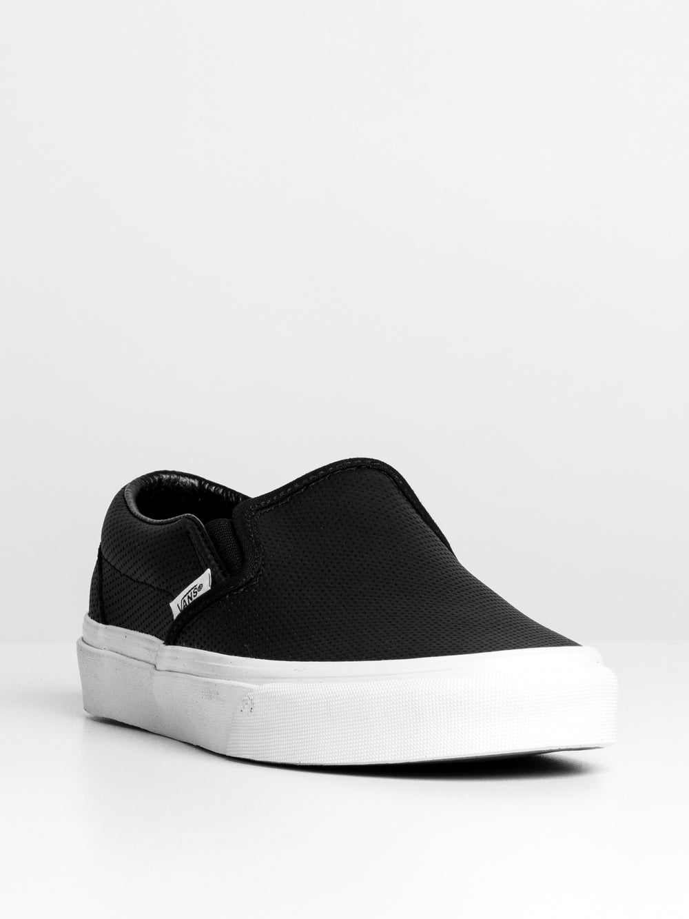 Perforated Leather Vans Classic Slip On Black Leather WOMENS
