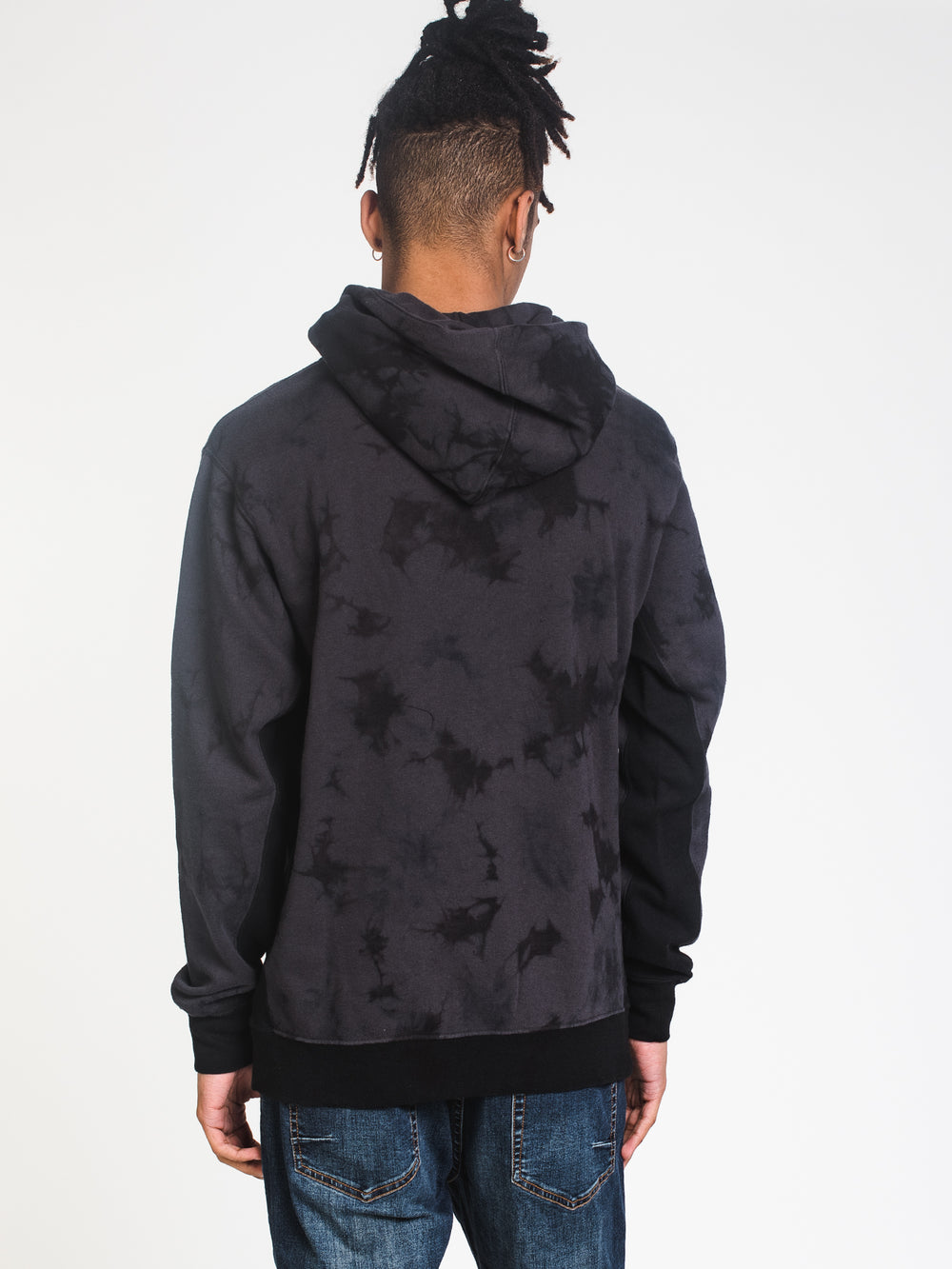 MENS WAVE WASHED PULLOVER HOODIE - BLACK - CLEARANCE