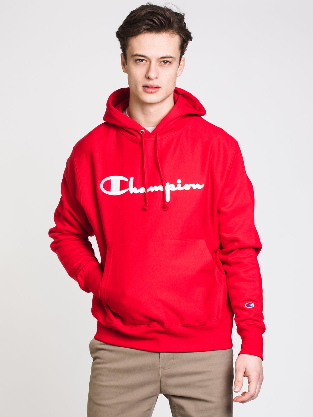 MENS RW EMBROIDERED SCRIPT PULLOVER HOODIE - RED - CLEARANCE