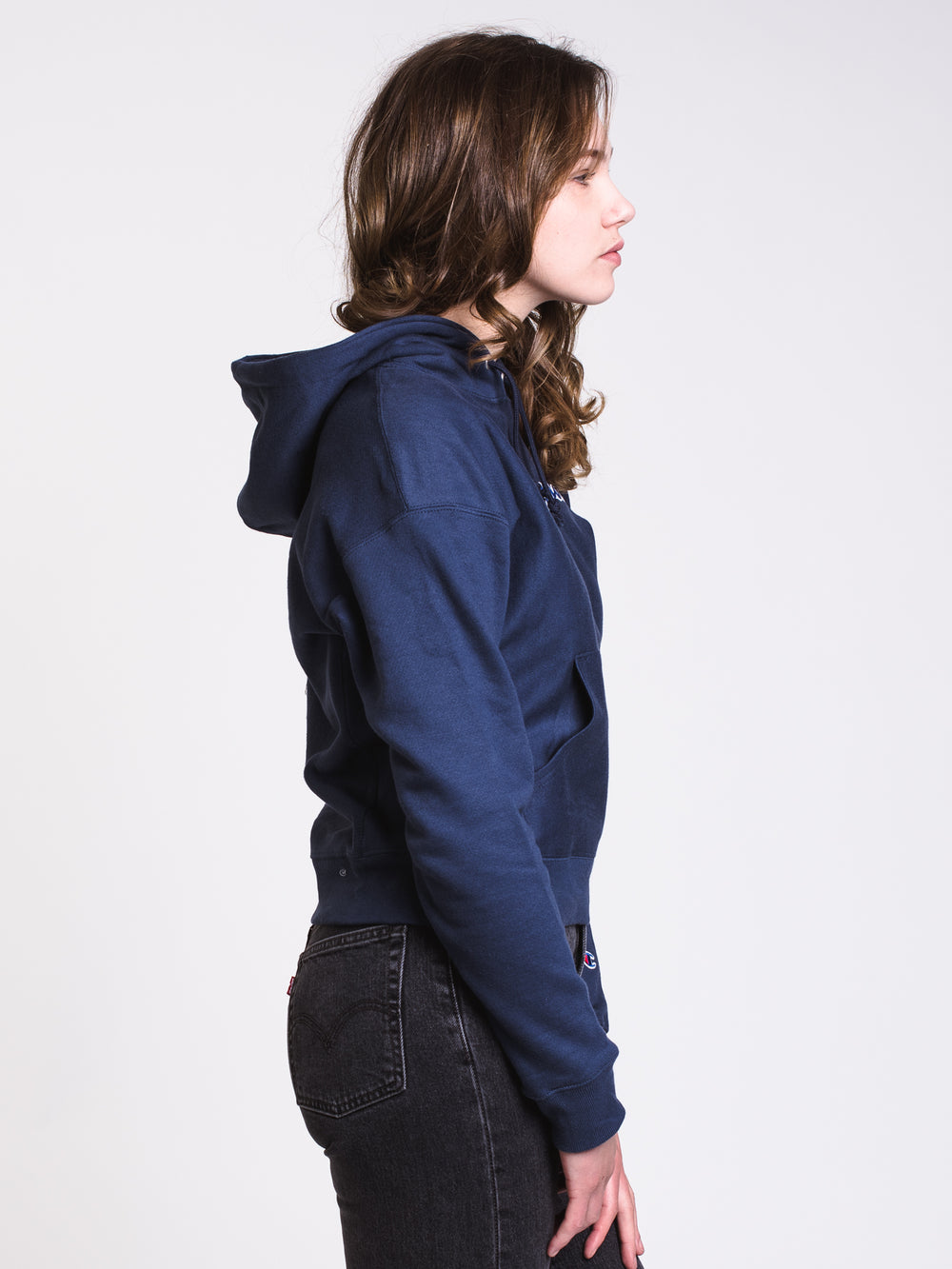 WOMENS REV WEAVE PULLOVER HOODIE - INDIGO - CLEARANCE