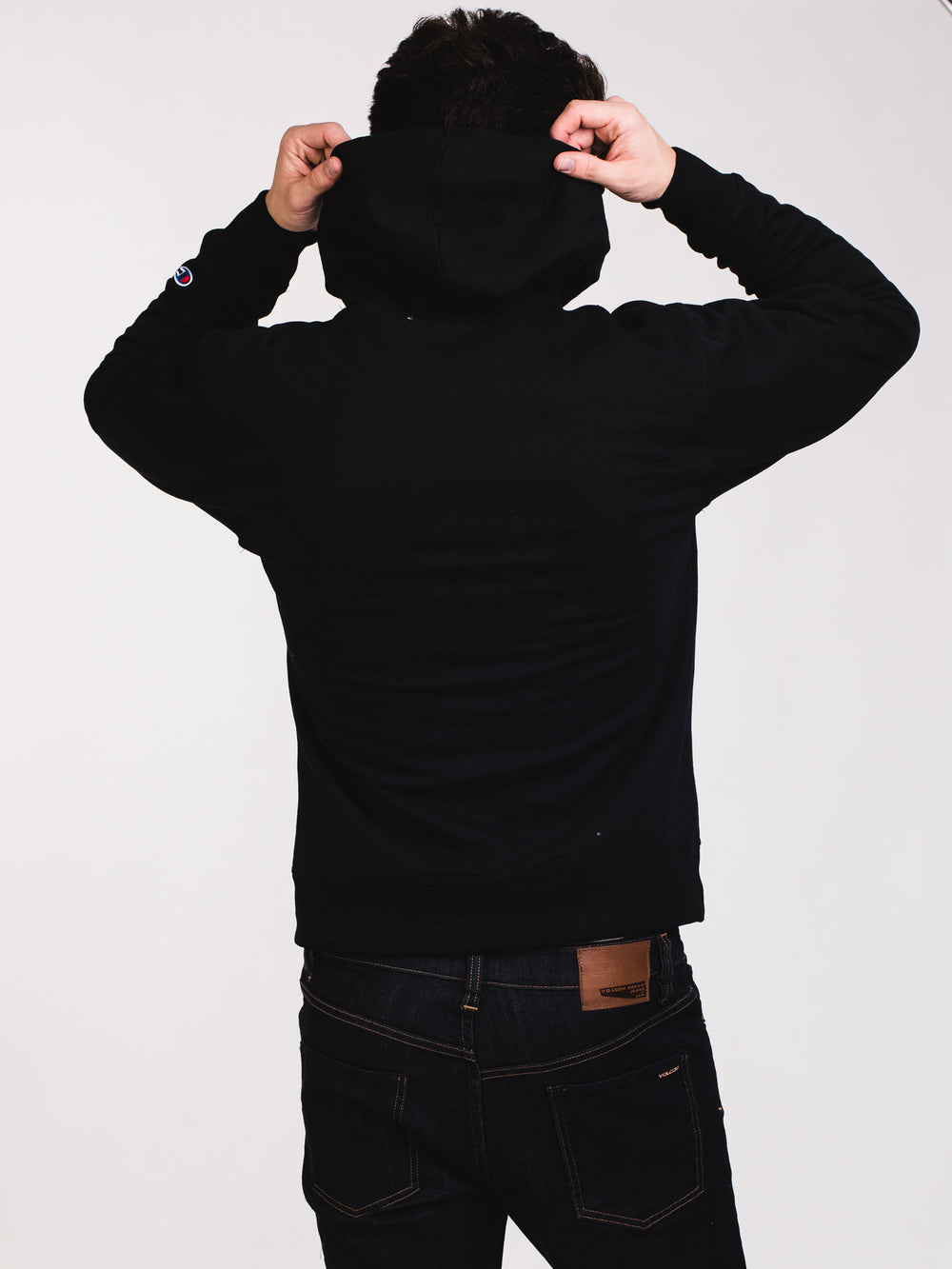 MENS COLOUR POP PULL OVER HOODIE- BLACK - CLEARANCE
