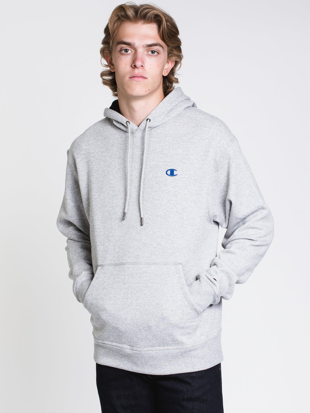 MENS COLOUR POP PULLOVER HOODIE - GREY/ROYAL - CLEARANCE