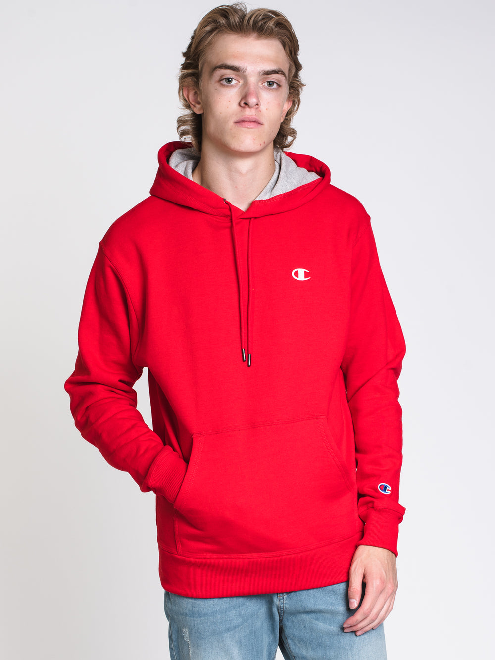 MENS COLOUR POP PULLOVER HOODIE - RED/WHITE - CLEARANCE