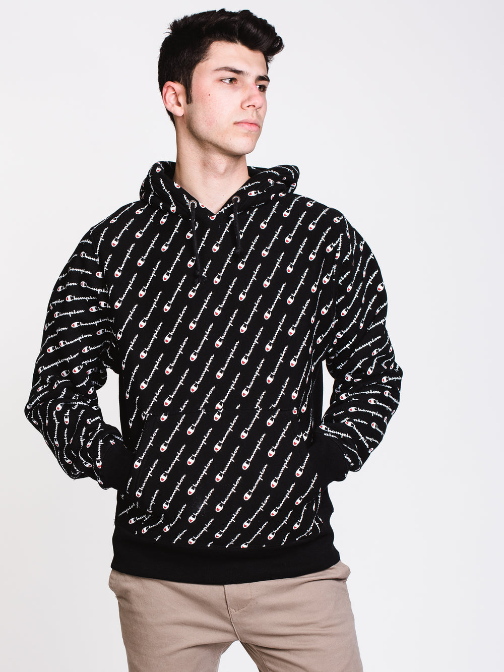 MENS REV PULL OVER ALL OVER PRINT HOODIE- BLACK - CLEARANCE