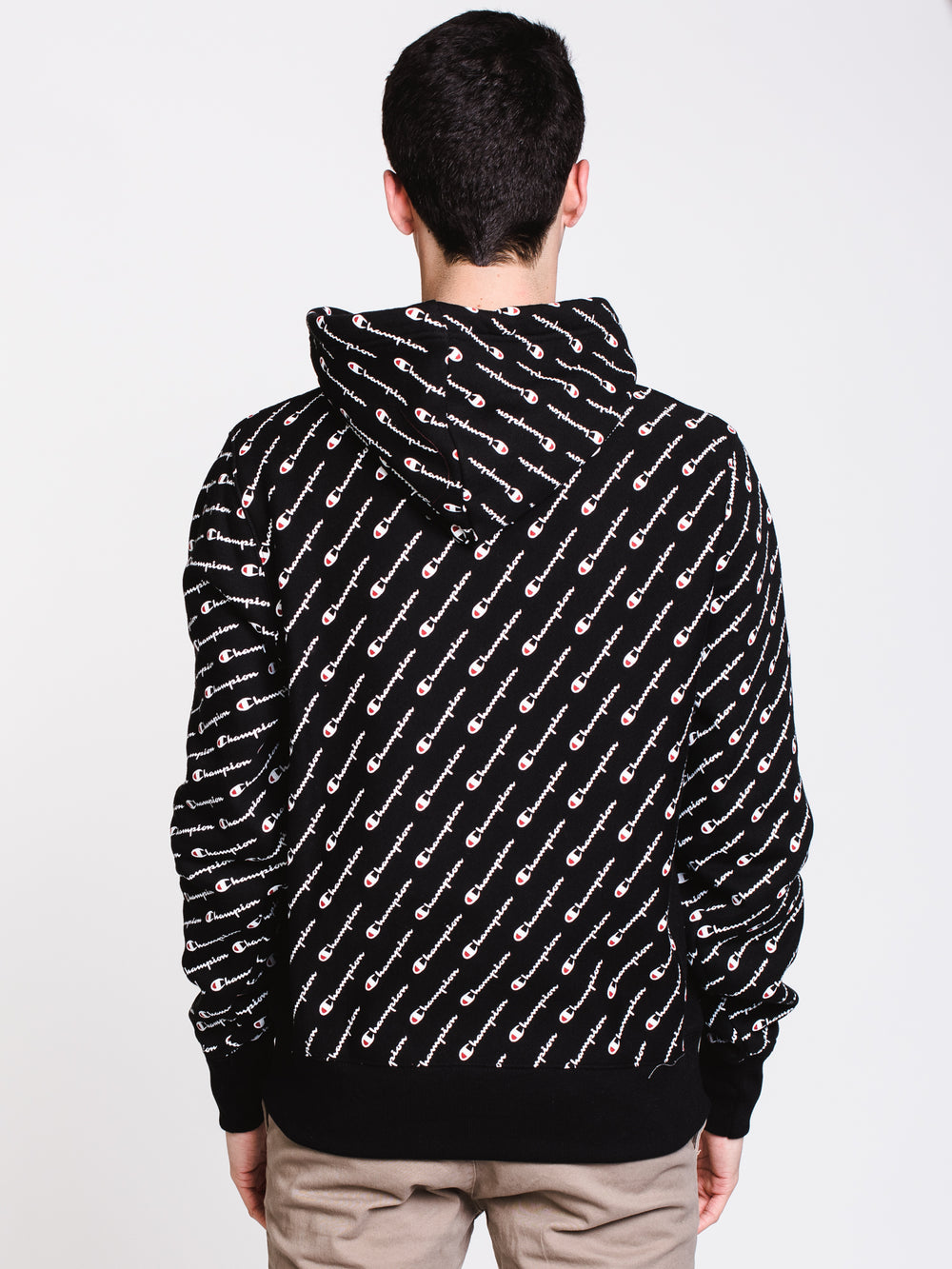 MENS REV PULL OVER ALL OVER PRINT HOODIE- BLACK - CLEARANCE