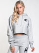 CHAMPION WOMENS FLOCK SCRIPT CROP PULLOVER HD - GRY - CLEARANCE - Boathouse