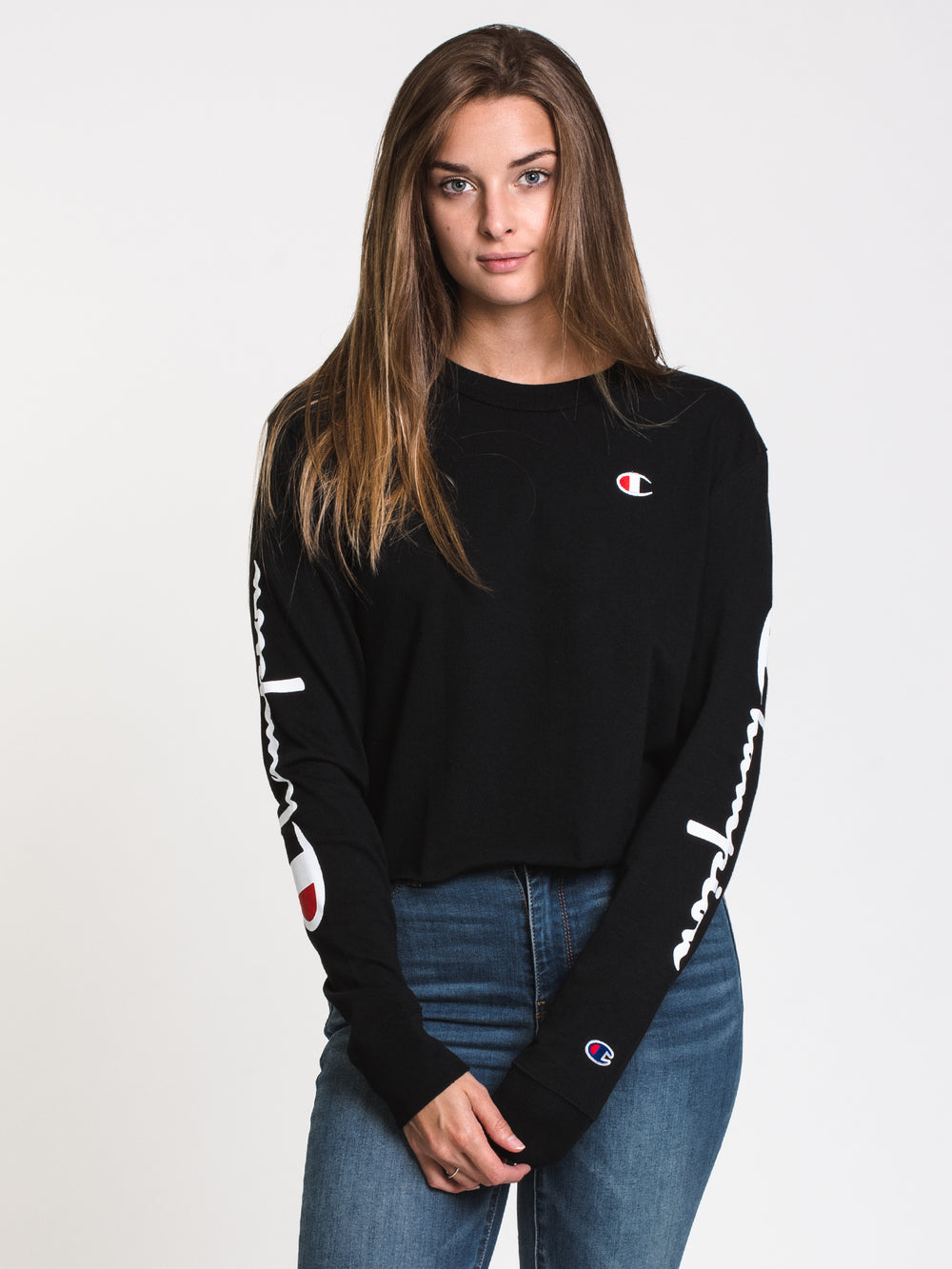 CHAMPION CROPPED LONG SLEEVE BOYFRIEND TEE - CLEARANCE